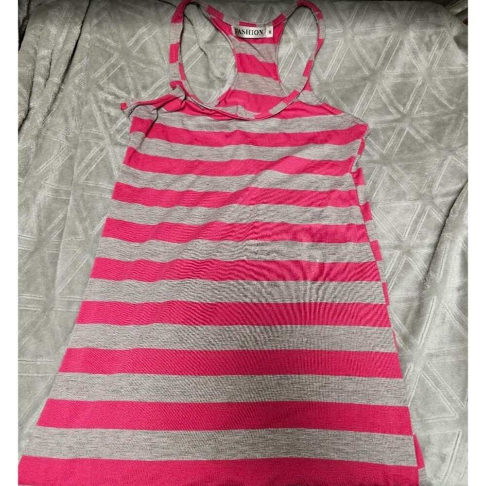 Fashion Gray Pink Striped Dress Size XL Maxi Summer Dress